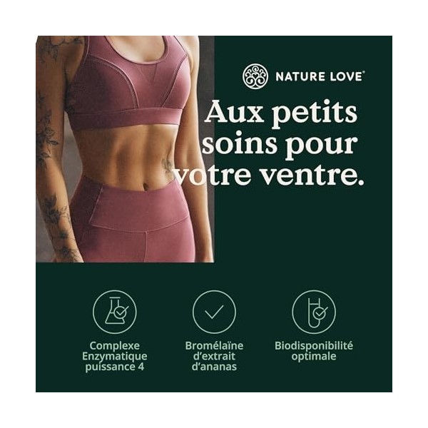 NATURE LOVE® Complexe Enzymatique - 120 gélules - avec lipase, α-amylase | et bromélaïne, rutine, cellulase, inuline - enzyme