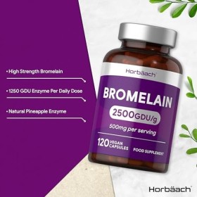 Bromélaïne Forte 500mg 5000 F.I.P | 2500 GDU/g | 120 Gélules Vegan | Digestive Enzyme Supplément Haute Dosé | Extrait Natur