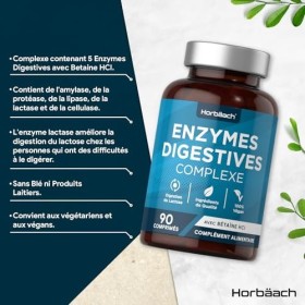 Enzyme Digestives Complexe avec Chlorhydrate de Bétaïne | Lactase, Protéase, Cellulase, Amylase, Lipase et Cellulase pour la 