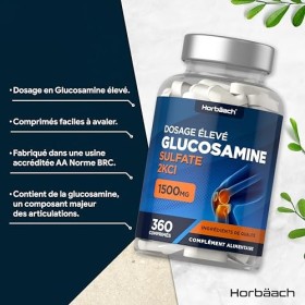 Glucosamine Sulfate 1500mg 2KCl | 360 Comprimés | Complément Alimentaire à Haute Dose | Glucosamine Sulphate Supplement | by 
