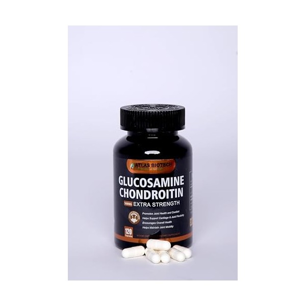 Glucosamine Sulfate 335 mg, Chondroïtine Sulfate 165 mg, Articulations Douloureuses, Mobilité, 120 Gélules Véganes de 500 mg,