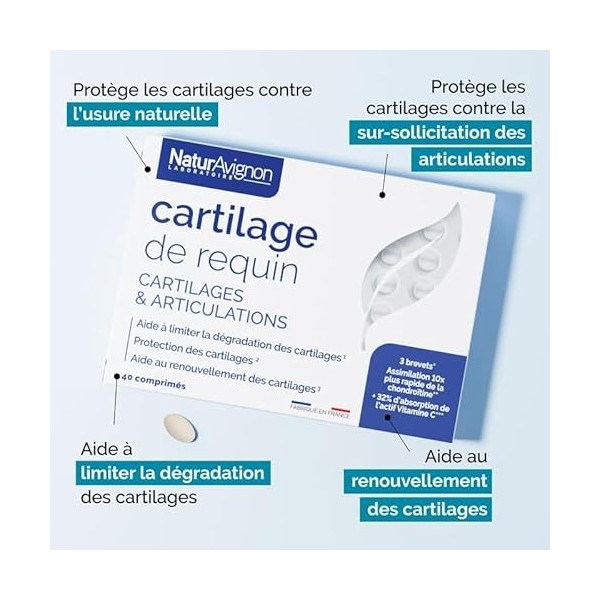 Laboratoire NaturAvignon Cartilage de Requin | Confort articulaire et protection des cartilages | 3 brevets | Enrichi en Vita