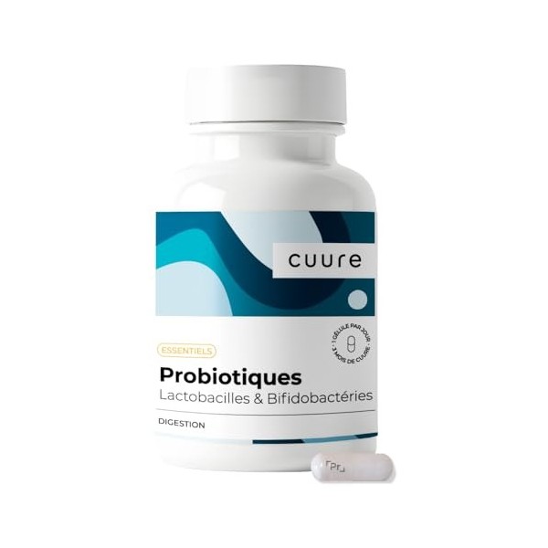 Probiotique Flore Intestinale - CUURE - 60 jours - Lactobacillus Plantarum & Bifidobacterium - Brevet Gélule Gastro-Résistant