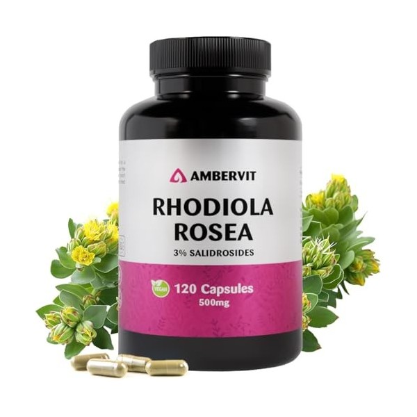 Rhodiola Rosea 500 mg - 120 Gélules - Extrait de Racine Titré à 3% en Salidroside | Vegan, Sans agents de remplissage artific