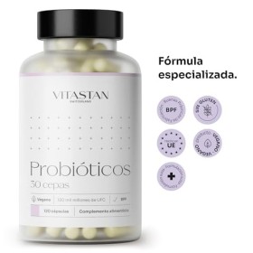 Mélange probiotique Vitastan 120 - capsules probiotiques 120 avec 30 souches vivantes - Supplément à enzyme digestif - Formul