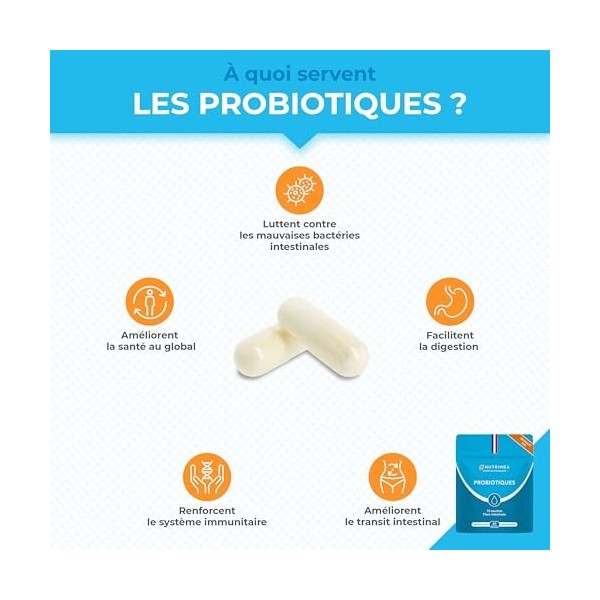 Probiotique Flore Intestinale – Avec Prébiotiques – Equilibre de la Flore Intestinale – 10 Souches – 10 Milliards d’UFC par G