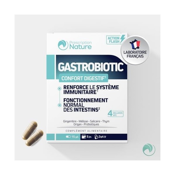 Prescription Nature - GASTROBIOTIC - Complément Alimentaire Probiotique - Saccharomyces Boulardii - Gélule Végétale, Souche D