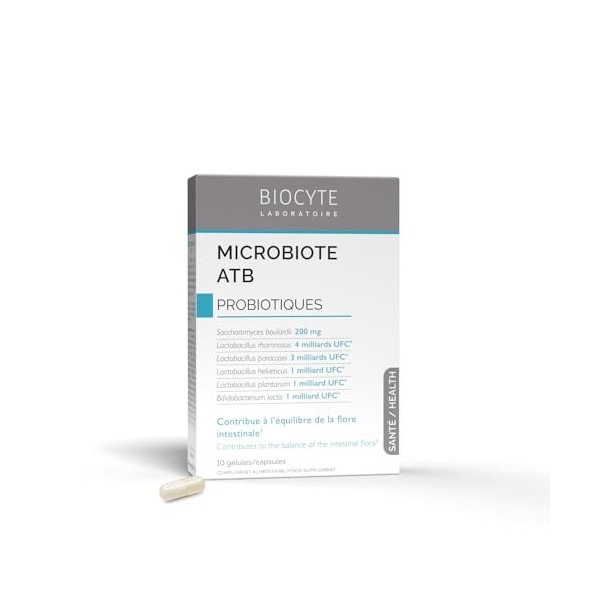 BIOCYTE Microbiote ATB - Confort Digestif - 5 Souches Probiotiques, 10 Milliards UFC - Vegan - Programme De 10 Jours