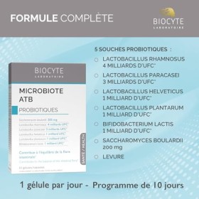 BIOCYTE Microbiote ATB - Confort Digestif - 5 Souches Probiotiques, 10 Milliards UFC - Vegan - Programme De 10 Jours