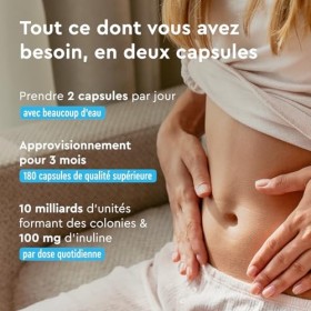 Probiotique Flore Intestinale Complexe, 180 Capsules, 22 Souches Bactériennes, Lactobacillus Gasseri, Lactobacillus Reuteri, 