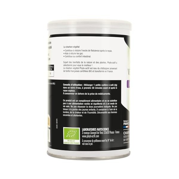 PHYTO-ACTIF | Charbon Végétal Activé Bio | Complément alimentaire Digestion |Réduit lexcès de flatulence | Aide à réduire le