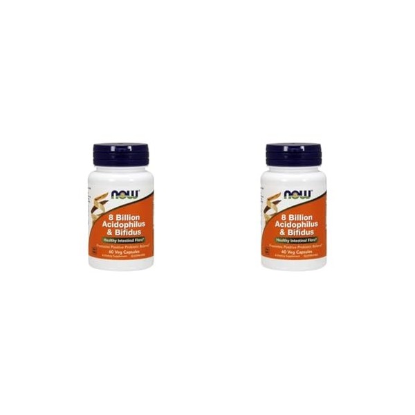 NOW Acidophilus et Bifidus, 8 Milliards, 60 Capsules Végétales Lot de 2 