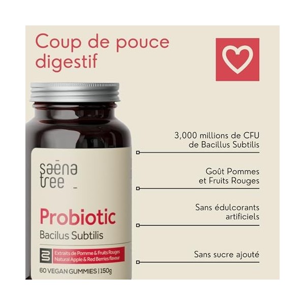 Probiotique Flore Intestinale - 60 Gummies Vegan 20-30 jours de traitement sans sucres ajoutés - 3,000 Millions UFC de Baci