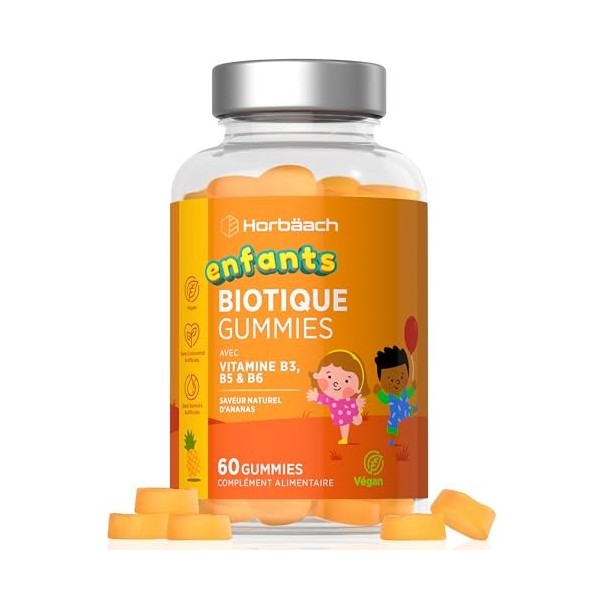 Biotique Enfant Gummies | 60 Vegan Gummies Goût Ananas | 60 Jours | Biotique Flore Intestinale Enfants | Multi-Souches : Lact