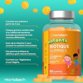 Biotique Enfant Gummies | 60 Vegan Gummies Goût Ananas | 60 Jours | Biotique Flore Intestinale Enfants | Multi-Souches : Lact