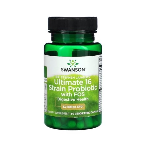 Swanson - Ultimate 16 Strain Probiotic with FOS | Soutient la Santé Intestinale et la Fonction Immunitaire - 60 Capsules