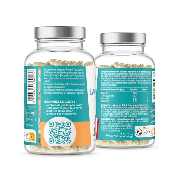NUTRI & CO Lactoferrine Brevetée Proferrin® - 200mg/gélule - Système Immunitaire & Digestif + Assimilation du Fer - Apolactof