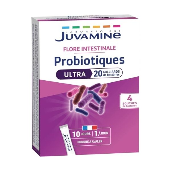 JUVAMINE - Probiotiques Ultra 20 milliards - 10 sticks - Flore Intestinale - Microbiote Intestinal - Programme de 10 jours - 