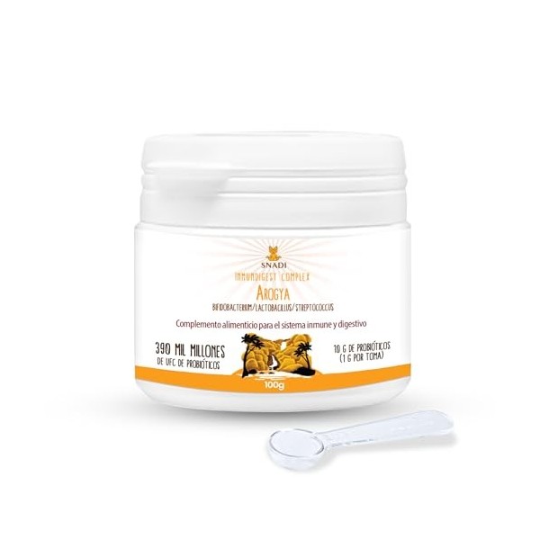Snadi - Probiotiques et Prébiotiques Solubles Avancés | 100 gr | 390 Milliards UFC | COMPLEXE AROGYA INMUNDIGEST | Fibre Préb