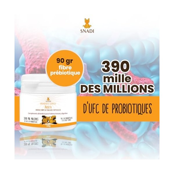 Snadi - Probiotiques et Prébiotiques Solubles Avancés | 100 gr | 390 Milliards UFC | COMPLEXE AROGYA INMUNDIGEST | Fibre Préb