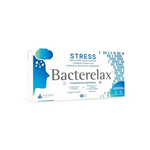 Bacterelax – Anti-Stress - Humeur positive, Équilibre émotionnel, Détente,Concentration et Mémoire - Probiotiques, Safran, Ma