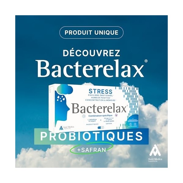 Bacterelax – Anti-Stress - Humeur positive, Équilibre émotionnel, Détente,Concentration et Mémoire - Probiotiques, Safran, Ma