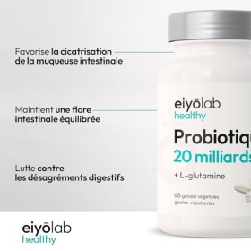 Probiotiques 20 Milliards d’UFC + Glutamine | Flore Intestinale et Cicatrisation de la Muqueuse | Idéal Contre la Perméabilit