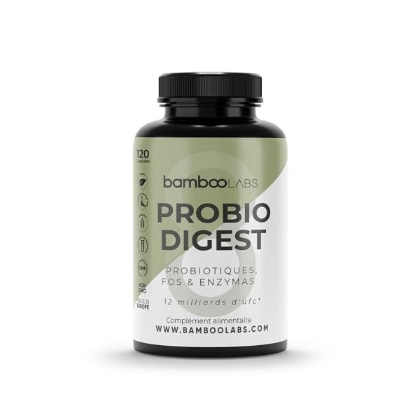 Bamboo Labs - 120 Gélules Probiotiques et Prébiotiques Intestinaux qui Renforcent le Système Digestif et Microbiote Intestina