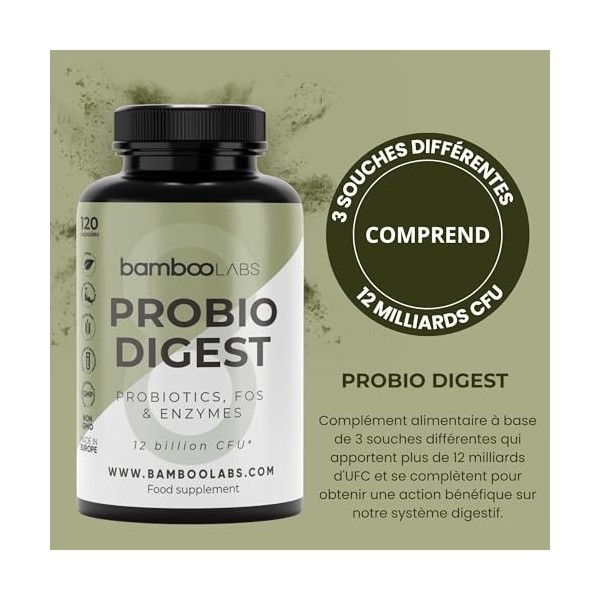 Bamboo Labs - 120 Gélules Probiotiques et Prébiotiques Intestinaux qui Renforcent le Système Digestif et Microbiote Intestina