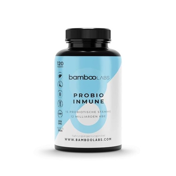 Bamboo Labs - Probiotiques Intestinaux + Complexe Vitaminique, 120 Gélules Enzymes Digestives Vegan avec Lactobacillus Casei 