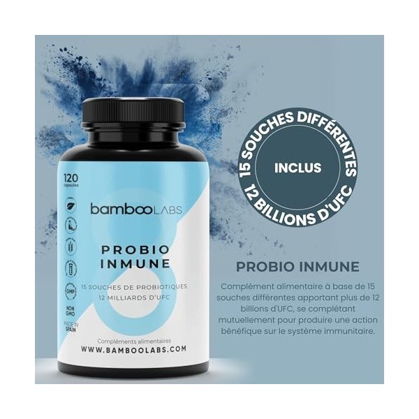 Bamboo Labs - Probiotiques Intestinaux + Complexe Vitaminique, 120 Gélules Enzymes Digestives Vegan avec Lactobacillus Casei 
