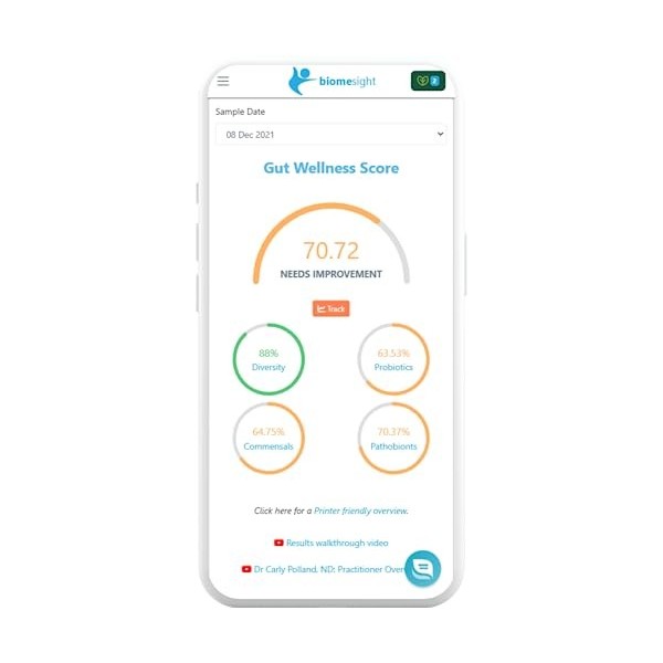 Biomesight Test de microbiome intestinal : résultats complets avec supplément personnalisé et recommandations alimentaires
