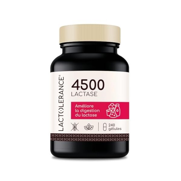 Lactolérance 4500 I 240 gélules de Lactase I Intolérance au lactose modérée | Prise à la demande - Protection 1h | Format éco