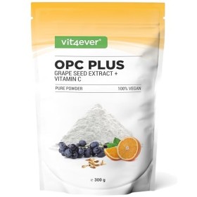 Extrait de pépins de raisin OPC + vitamine C - 300g de poudre - Pure OPC de raisins européens - Teneur en OPC de 70% selon la