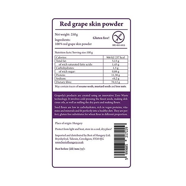 Poudre de peau de raisin 500 g – Superaliment sain – Source naturelle de resvératrol