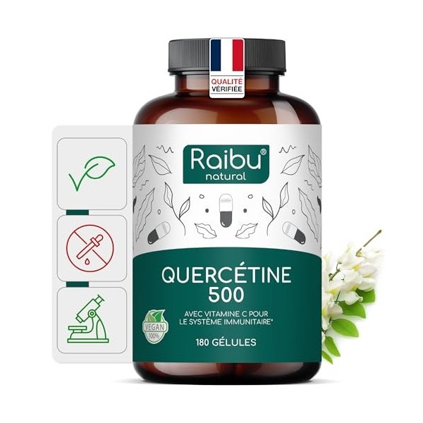 Quercétine, 180 Gélules pour 6 Mois - 500 mg par Gélule, Quercétine issue des Fleurs de Sophora Japonica - Flavonoïdes Haute 