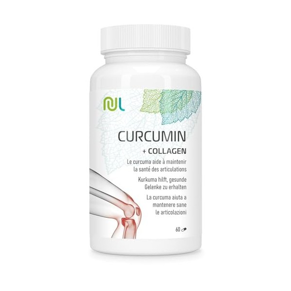 Curcumin + Collagen 60 Gélules - 95% Curcuminoïdes & 700 mg Collagène Peptan® - Complément Mobilité, Bien-Être, Équilibre - F
