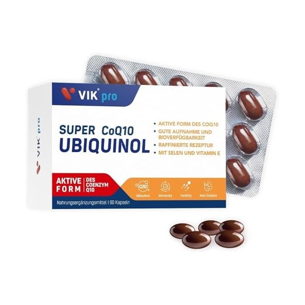 VIKpro Coq10 100 mg, Ferment de Levure Naturelle Q10 Gélules Suppléments Nutritionnels, CoQ10 à Haute Absorption, Antioxydant