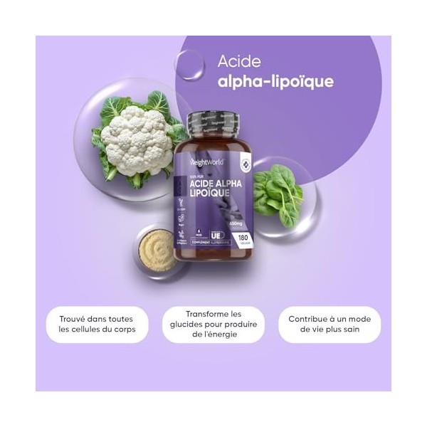 Acide Alpha-lipoïque 650 Mg - 180 Gelules Vegan - 100% Pur - Approvisionnement De 6 Mois - Alpha Lipoic Acid Pour Le Bien Etr