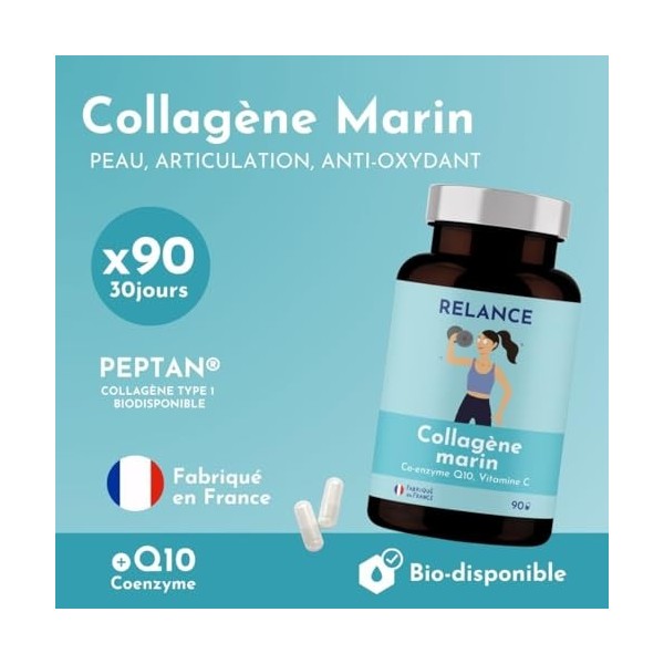 Collagène Marin T1 Pure et Naturel, Antioxydant puissant, Articulations, Protecteur Anti-âge 30 Jours, Peau, Cheveux - Q10 Co