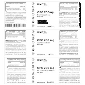 OPC Extrait de Pépins de RAISIN 700 mg. 240 gélules vegan pour 8 mois. LExtrait de Pépins de RAISIN contient 99% dOPC, une 