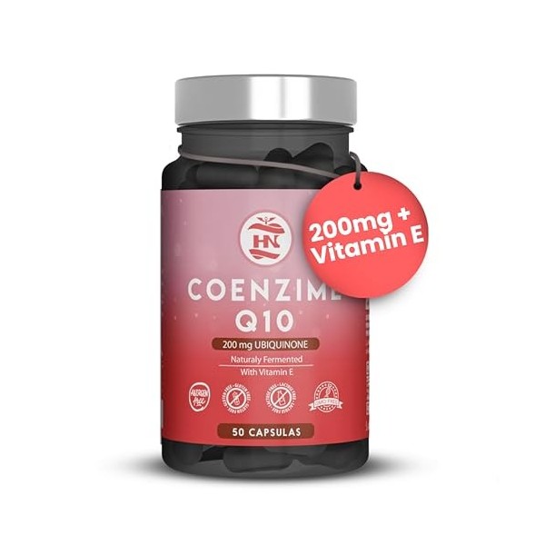 Coenzyme Q10 200 mg - 50 gélules 50 Jours Naturellement Fermentée, Soutient lÉnergie Cellulaire et le Métabolisme, Q10 Gél