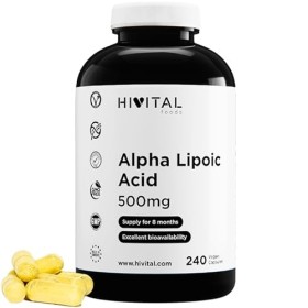 Acide Alpha Lipoïque ALA 500 mg. 240 gélules vegan pour 8 mois de traitement. Antioxydant qui aide à réduire linflammation