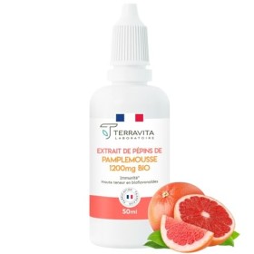Extrait de Pépins de Pamplemousse BIO + Vit C | Titré en Bioflavonoïdes 1200 mg | Immunité - Antioxydant | Double Action Inte