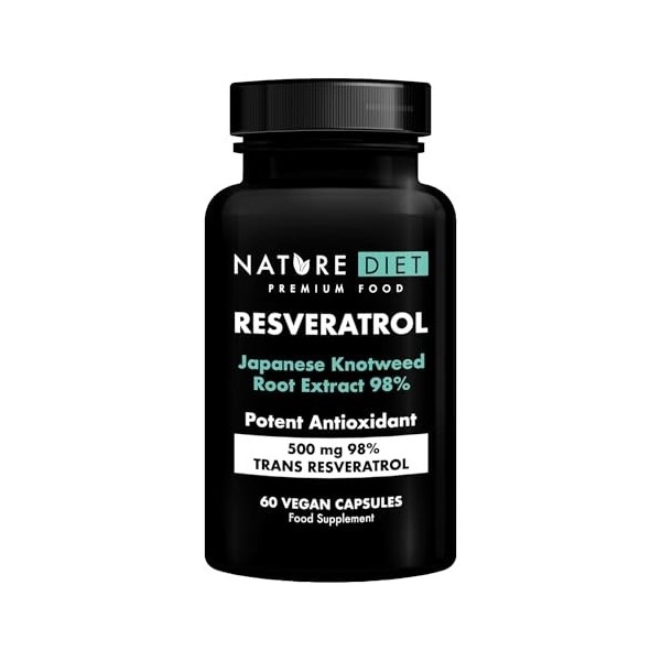 Nature Diet Resveratrol - 500 mg Trans-Resvératrol 98% - Extrait de Renouée du Japon - 60 Gélules Véganes - Soutien Antioxy