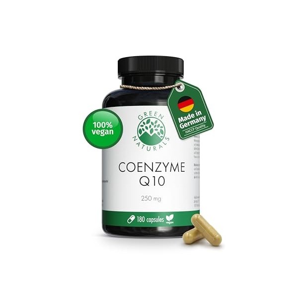 Coenzyme Q10 250 mg - 180 gélules végétaliennes 6 mois | Q10 de qualité supérieure, fermenté naturellement | Fabriqué en Al