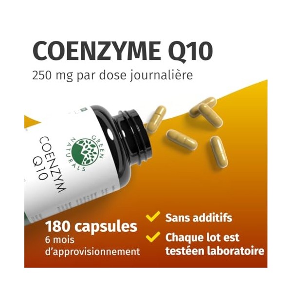 Coenzyme Q10 250 mg - 180 gélules végétaliennes 6 mois | Q10 de qualité supérieure, fermenté naturellement | Fabriqué en Al