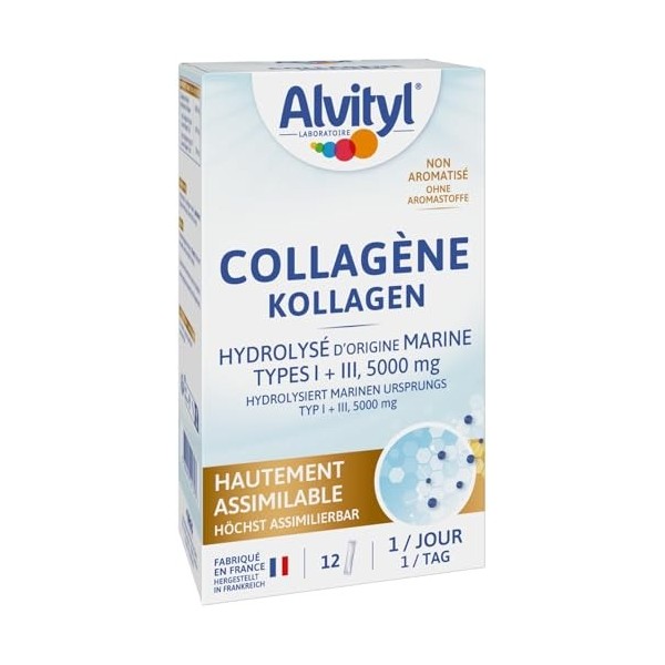 Alvityl Collagène - Hydrolysé d’origine marine - Type I & III - 5 000 mg - 12 sticks