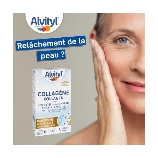 Alvityl Collagène - Hydrolysé d’origine marine - Type I & III - 5 000 mg - 12 sticks
