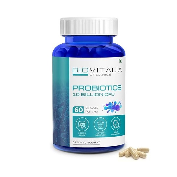 Biovitalia Organics Capsules probiotiques pour hommes et femmes 10 milliards dUFC | Soutien à la santé digestive et à la ges